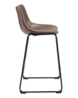 Set of Two 29" Espresso And Black Faux Leather And Steel Counter Height Bar Chairs