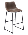 Set of Two 29" Espresso And Black Faux Leather And Steel Counter Height Bar Chairs