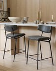 Set of Two 30" Black Faux Leather And Steel Low Back Bar Height Bar Chairs