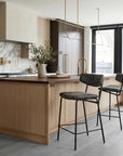 Set of Two 30" Black Faux Leather And Steel Low Back Bar Height Bar Chairs