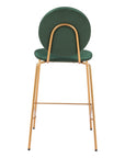 Set of Two 26" Green And Gold Velvet And Steel Counter Height Bar Chairs