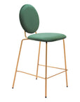 Set of Two 26" Green And Gold Velvet And Steel Counter Height Bar Chairs