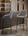 Set of Two 30" Gray And Black Fabric And Steel Bar Height Bar Chairs