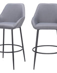 Set of Two 30" Gray And Black Fabric And Steel Bar Height Bar Chairs