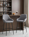 Set of Two 30" Gray And Black Fabric And Steel Bar Height Bar Chairs