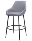 Set of Two 30" Gray And Black Fabric And Steel Bar Height Bar Chairs