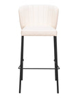 Set of Two 29" Cream And Black Faux Leather And Fabric And Steel Bar Height Bar Chairs
