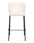 Set of Two 29" Cream And Black Faux Leather And Fabric And Steel Bar Height Bar Chairs
