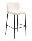 Set of Two 29" Cream And Black Faux Leather And Fabric And Steel Bar Height Bar Chairs
