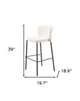 Set of Two 29" Cream And Black Faux Leather And Fabric And Steel Bar Height Bar Chairs