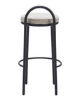 Set of Two 30" Beige And Black Chenille And Steel Low Back Bar Height Bar Chairs