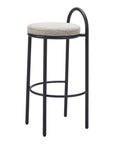 Set of Two 30" Beige And Black Chenille And Steel Low Back Bar Height Bar Chairs