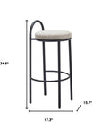 Set of Two 30" Beige And Black Chenille And Steel Low Back Bar Height Bar Chairs