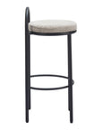 Set of Two 30" Beige And Black Chenille And Steel Low Back Bar Height Bar Chairs