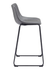 Set of Two 29" Charcoal And Black Faux Leather And Steel Counter Height Bar Chairs