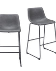 Set of Two 29" Charcoal And Black Faux Leather And Steel Counter Height Bar Chairs