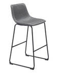 Set of Two 29" Charcoal And Black Faux Leather And Steel Counter Height Bar Chairs
