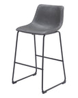 Set of Two 29" Charcoal And Black Faux Leather And Steel Counter Height Bar Chairs