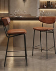 Set of Two 30" Black Faux Leather And Steel Low Back Bar Height Bar Chairs