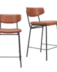 Set of Two 30" Black Faux Leather And Steel Low Back Bar Height Bar Chairs
