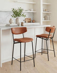 Set of Two 30" Black Faux Leather And Steel Low Back Bar Height Bar Chairs