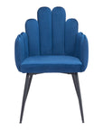 Set of Two Navy Blue And Black Tufted Velvet And Steel Dining Arm Chairs