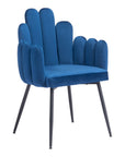 Set of Two Navy Blue And Black Tufted Velvet And Steel Dining Arm Chairs