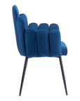 Set of Two Navy Blue And Black Tufted Velvet And Steel Dining Arm Chairs
