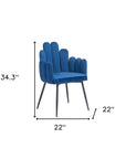 Set of Two Navy Blue And Black Tufted Velvet And Steel Dining Arm Chairs