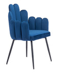 Set of Two Navy Blue And Black Tufted Velvet And Steel Dining Arm Chairs