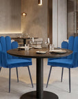 Set of Two Navy Blue And Black Tufted Velvet And Steel Dining Arm Chairs