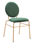 Set of Two Green And Gold Velvet And Steel Dining Side Chairs