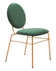 Set of Two Green And Gold Velvet And Steel Dining Side Chairs
