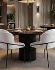 Set of Two Ivory And Black Faux Shearling And Steel Dining Side Chairs