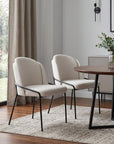 Set of Two Ivory And Black Faux Shearling And Steel Dining Side Chairs