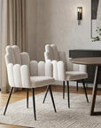 Set of Two Ivory And Black Tufted Boucle And Steel Dining Arm Chairs