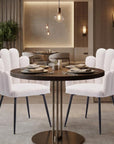 Set of Two Ivory And Black Tufted Boucle And Steel Dining Arm Chairs