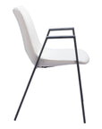 Set of Two White And Black Faux Leather And Steel Dining Arm Chairs