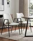 Set of Two White And Black Faux Leather And Steel Dining Arm Chairs