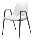 Set of Two White And Black Faux Leather And Steel Dining Arm Chairs