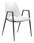 Set of Two White And Black Faux Leather And Steel Dining Arm Chairs