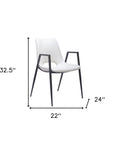 Set of Two White And Black Faux Leather And Steel Dining Arm Chairs