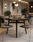 Set of Two Gray And Gold Velvet And Wood And Steel Open Back Dining Side Chairs