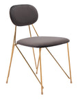 Set of Two Gray And Gold Velvet And Wood And Steel Open Back Dining Side Chairs