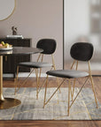 Set of Two Gray And Gold Velvet And Wood And Steel Open Back Dining Side Chairs