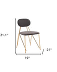 Set of Two Gray And Gold Velvet And Wood And Steel Open Back Dining Side Chairs