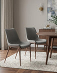 Set of Two Slate Gray And Brown Fabric And Wood And Steel Dining Side Chairs