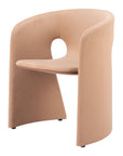 Tan And Beige Fabric And Steel Partially Open Back Dining Arm Chair