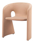 Tan And Beige Fabric And Steel Partially Open Back Dining Arm Chair