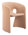 Tan And Beige Fabric And Steel Partially Open Back Dining Arm Chair